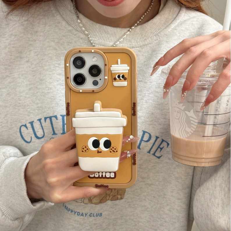 3D Cartoon Coffee Soft Silicone Back Cover - Brown