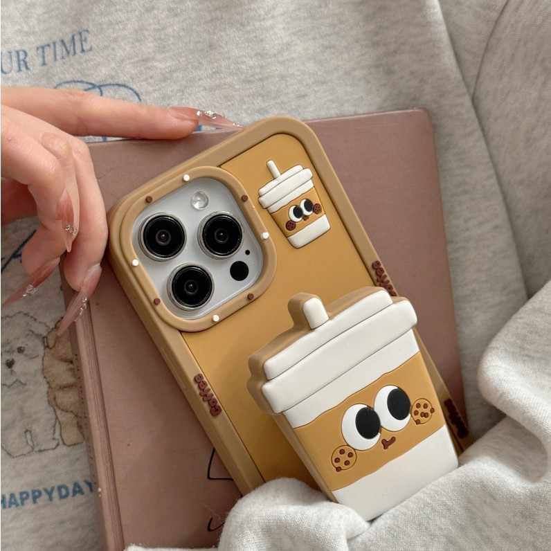 3D Cartoon Coffee Soft Silicone Back Cover - Brown