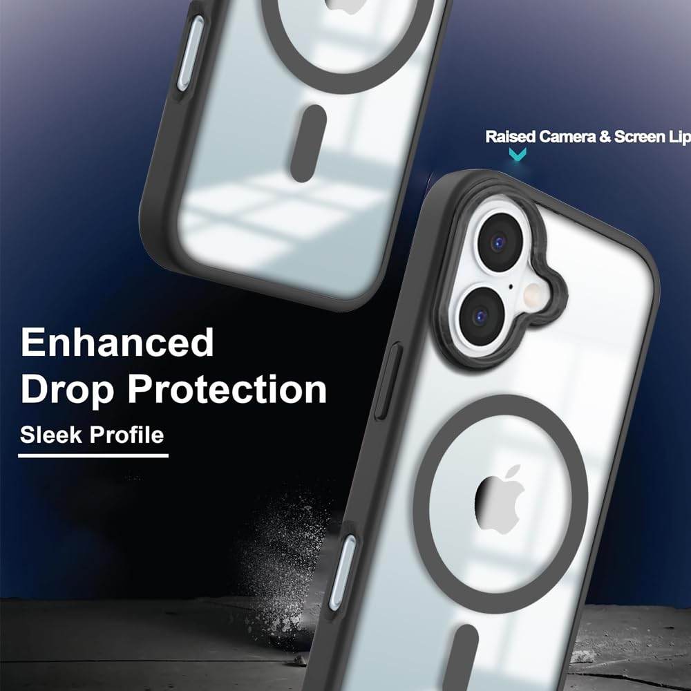 iPhone 16 + Premium MagSafe Shockproof Back Case Cover - Black - Guleel