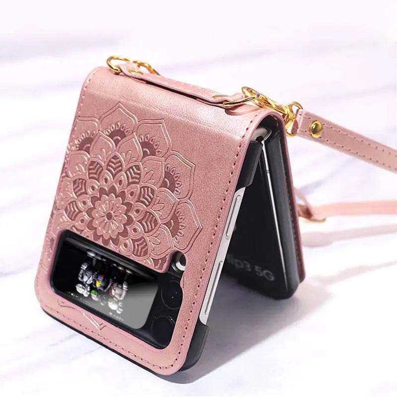 Samsung Galaxy Z Flip 5 Premium Flowers Engraving Scratch Resistant Case - Pink - Guleel