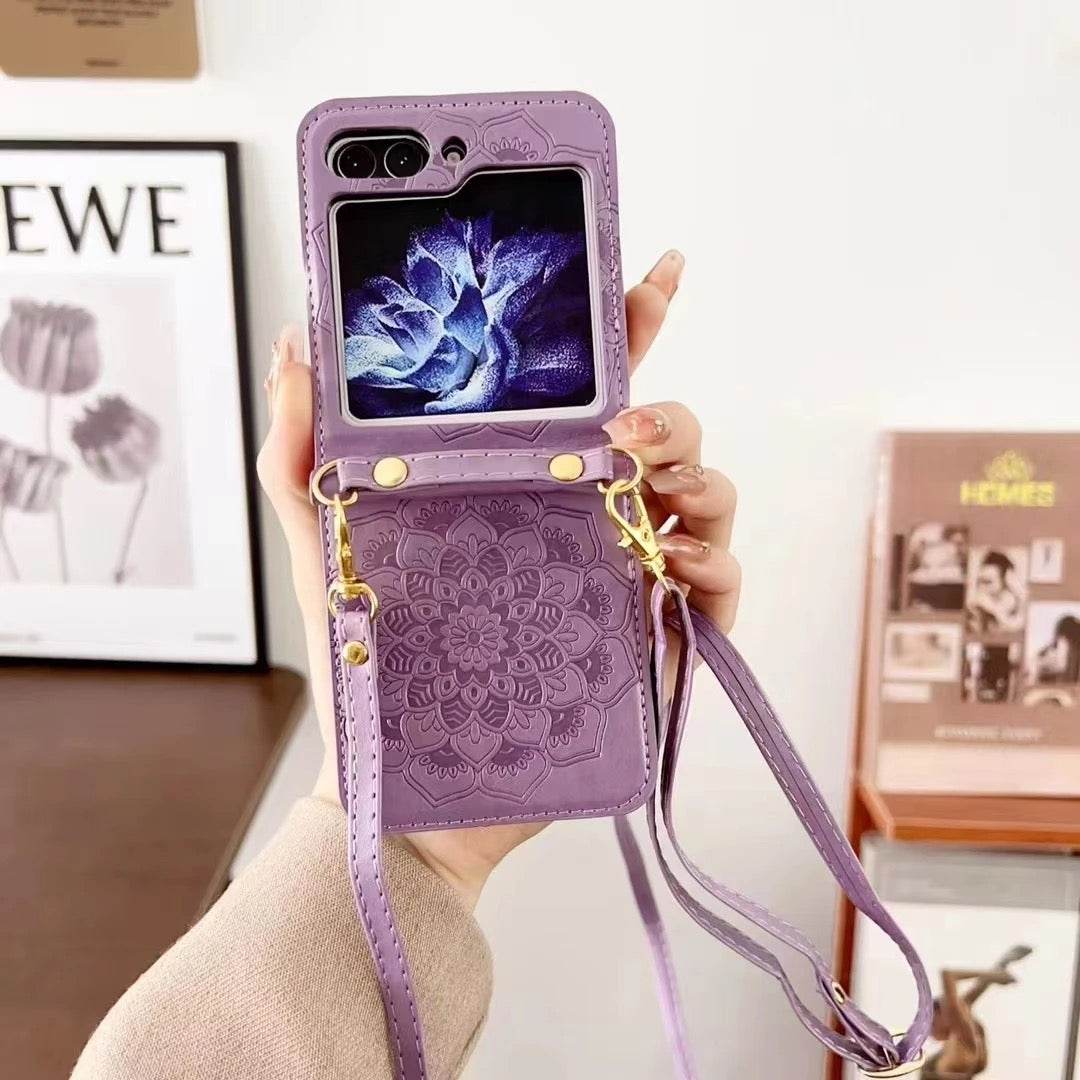 Samsung Galaxy Z Flip 5 Premium Flowers Engraving Scratch Resistant Case - Purple - Guleel