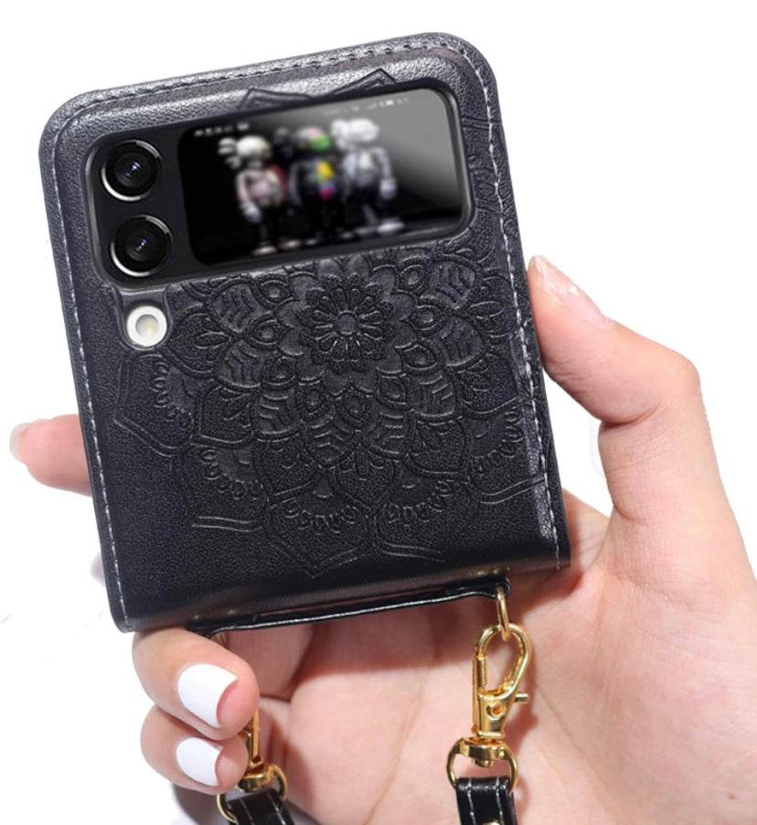 Samsung Galaxy Z Flip 3 Premium Flowers Engraving Scratch Resistant Case - Black - Guleel