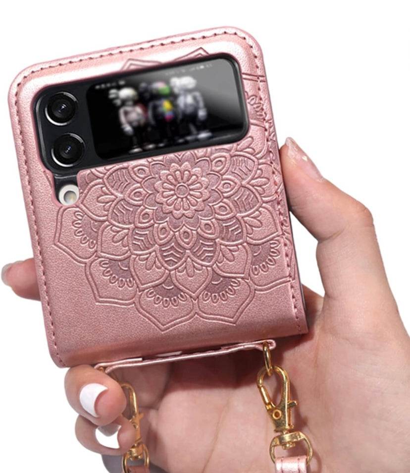 Samsung Galaxy Z Flip 3 Premium Flowers Engraving Scratch Resistant Case - Pink - Guleel