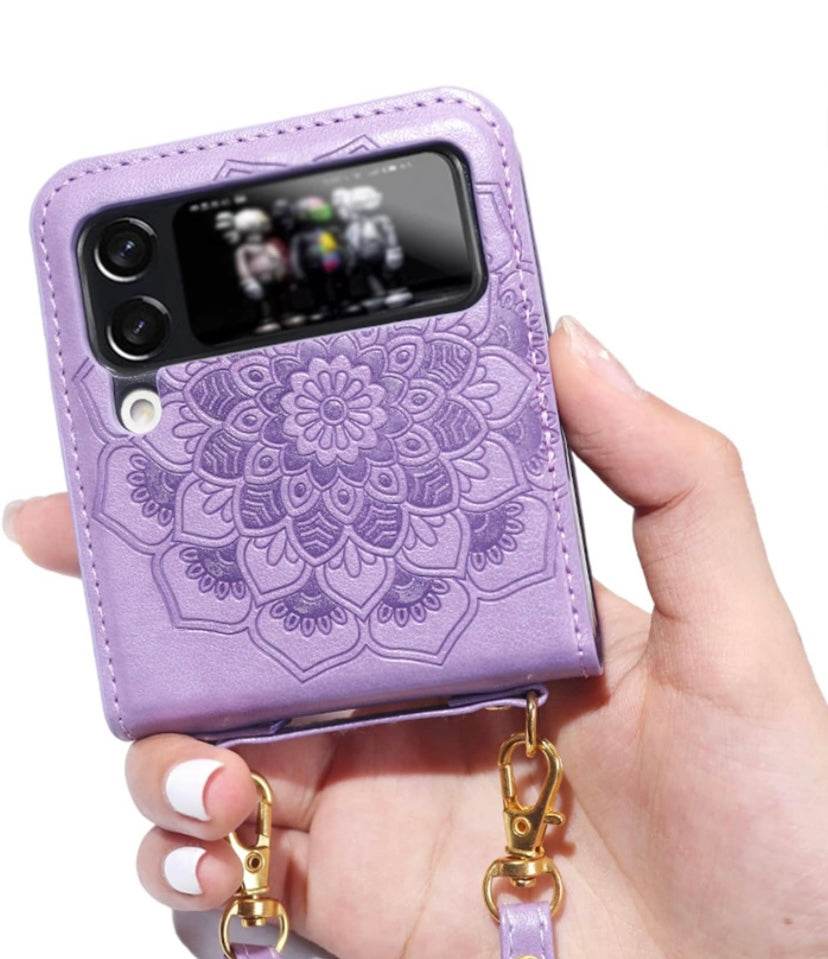 Samsung Galaxy Z Flip 4 Premium Flowers Engraving Scratch Resistant Case - Purple - Guleel
