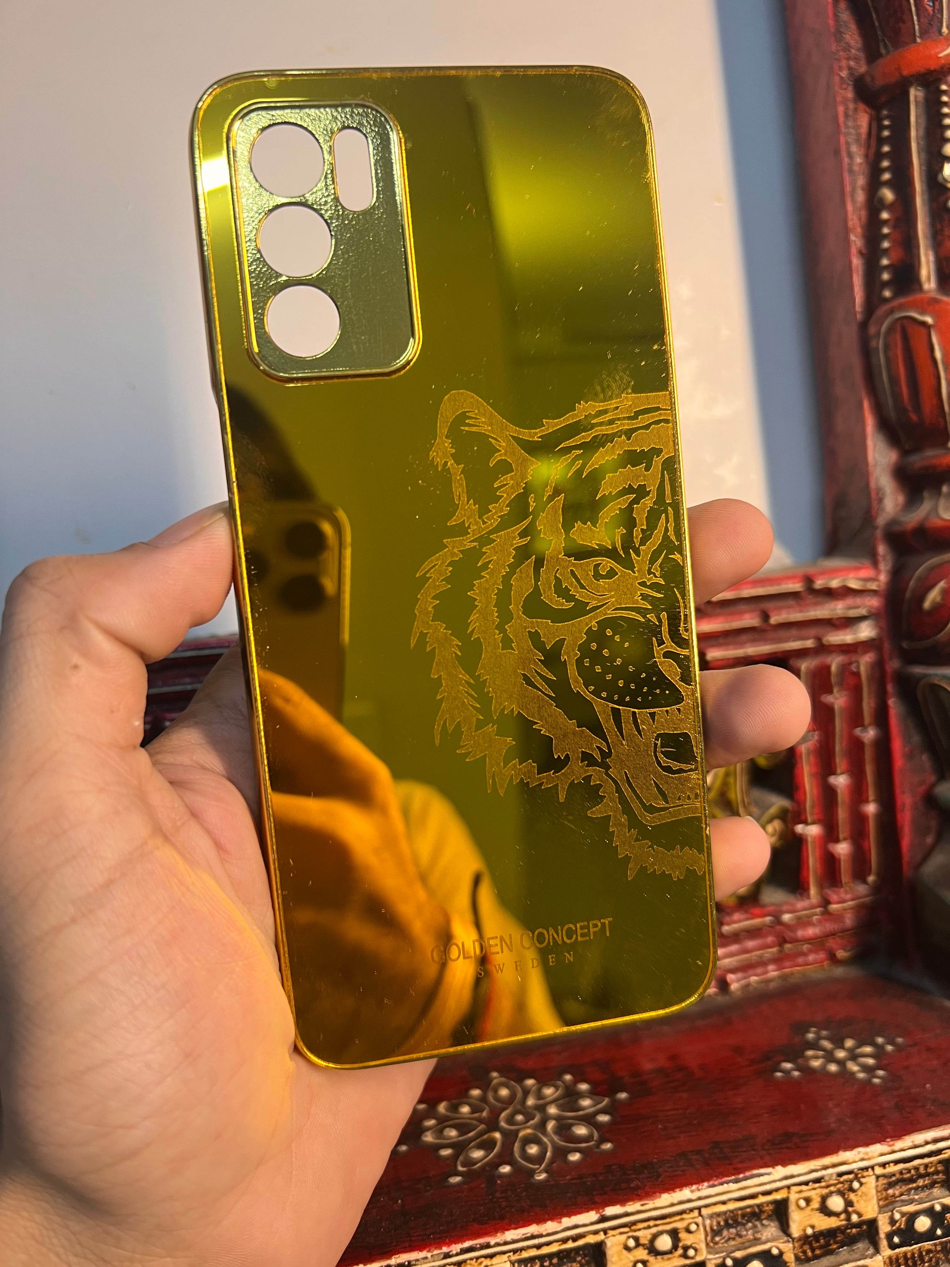 Oppo A16 Gold Plated Back Case Cover - Tiger Right - Guleel
