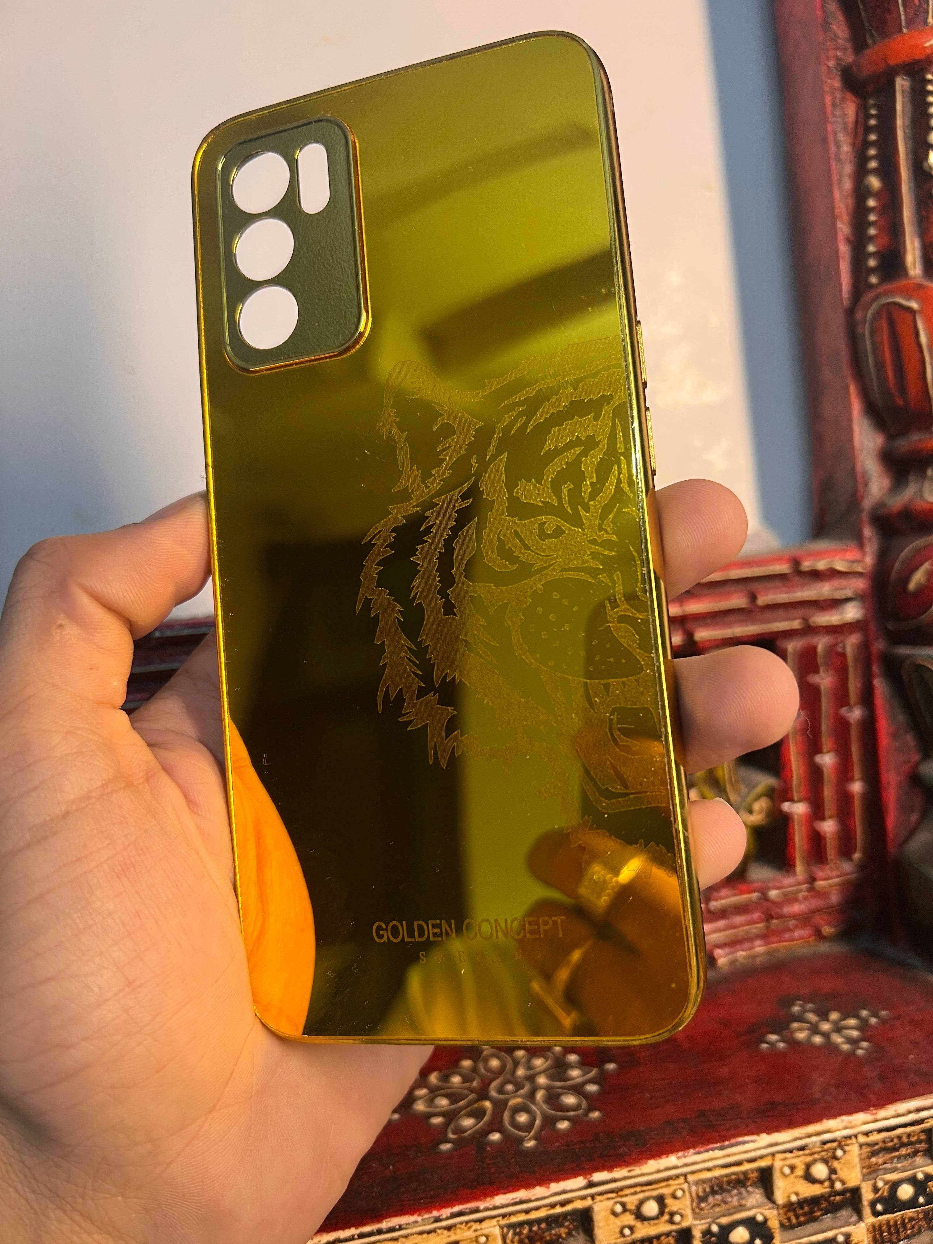Oppo A16 Gold Plated Back Case Cover - Tiger Right - Guleel