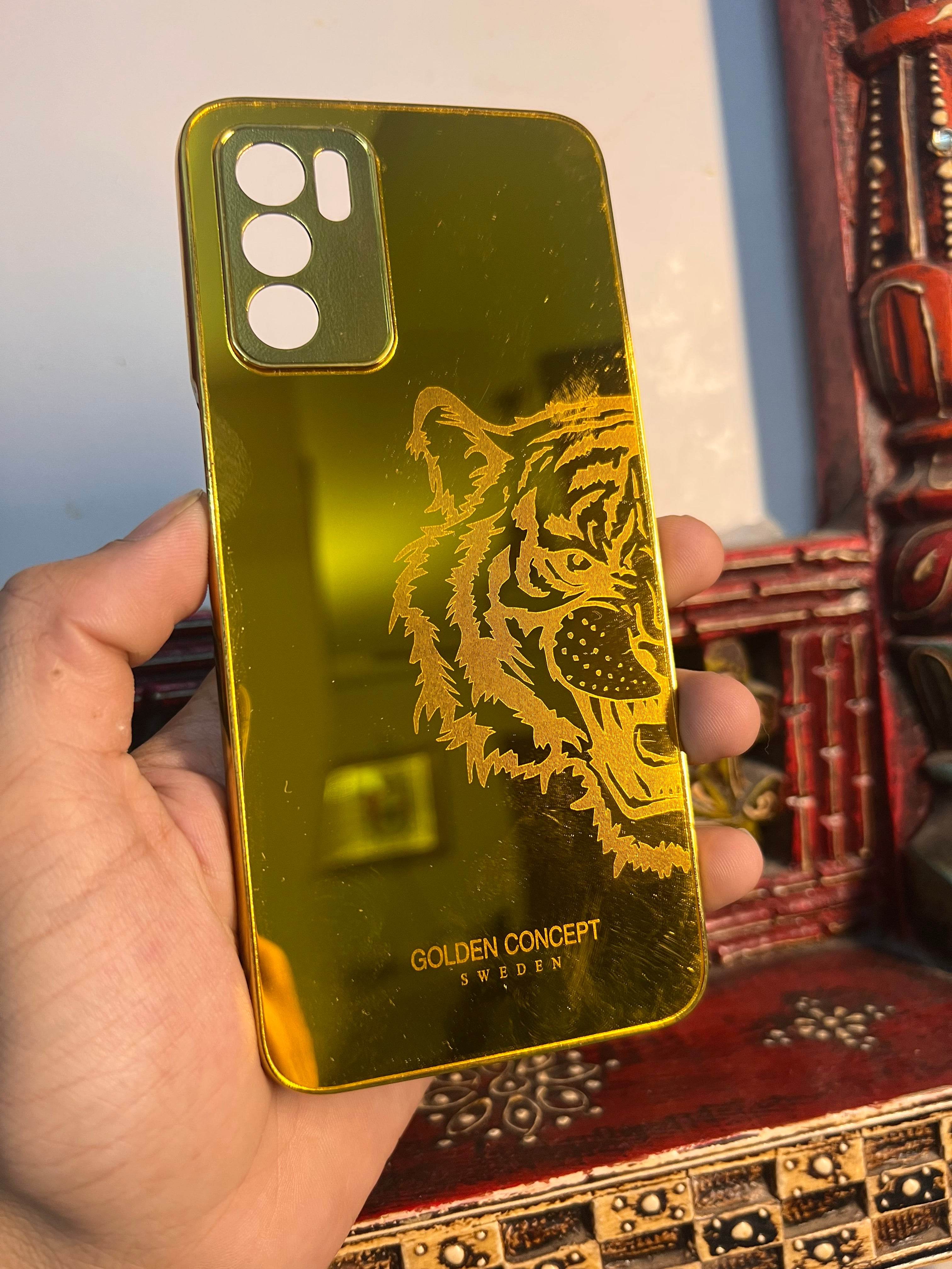 Oppo A16 Gold Plated Back Case Cover - Tiger Right - Guleel