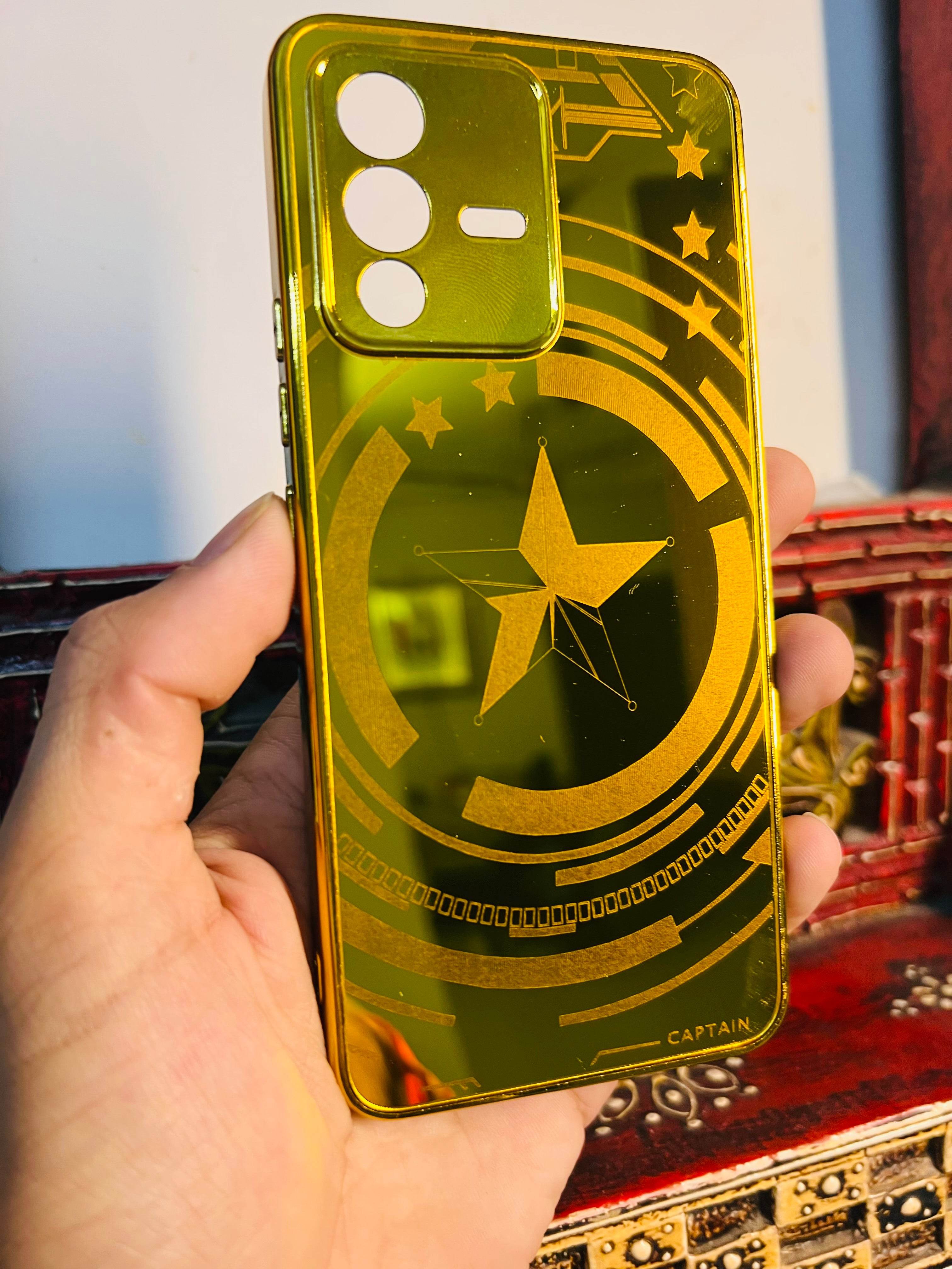 Vivo V23 5G Gold Plated Back Case Cover - Captain America - Guleel