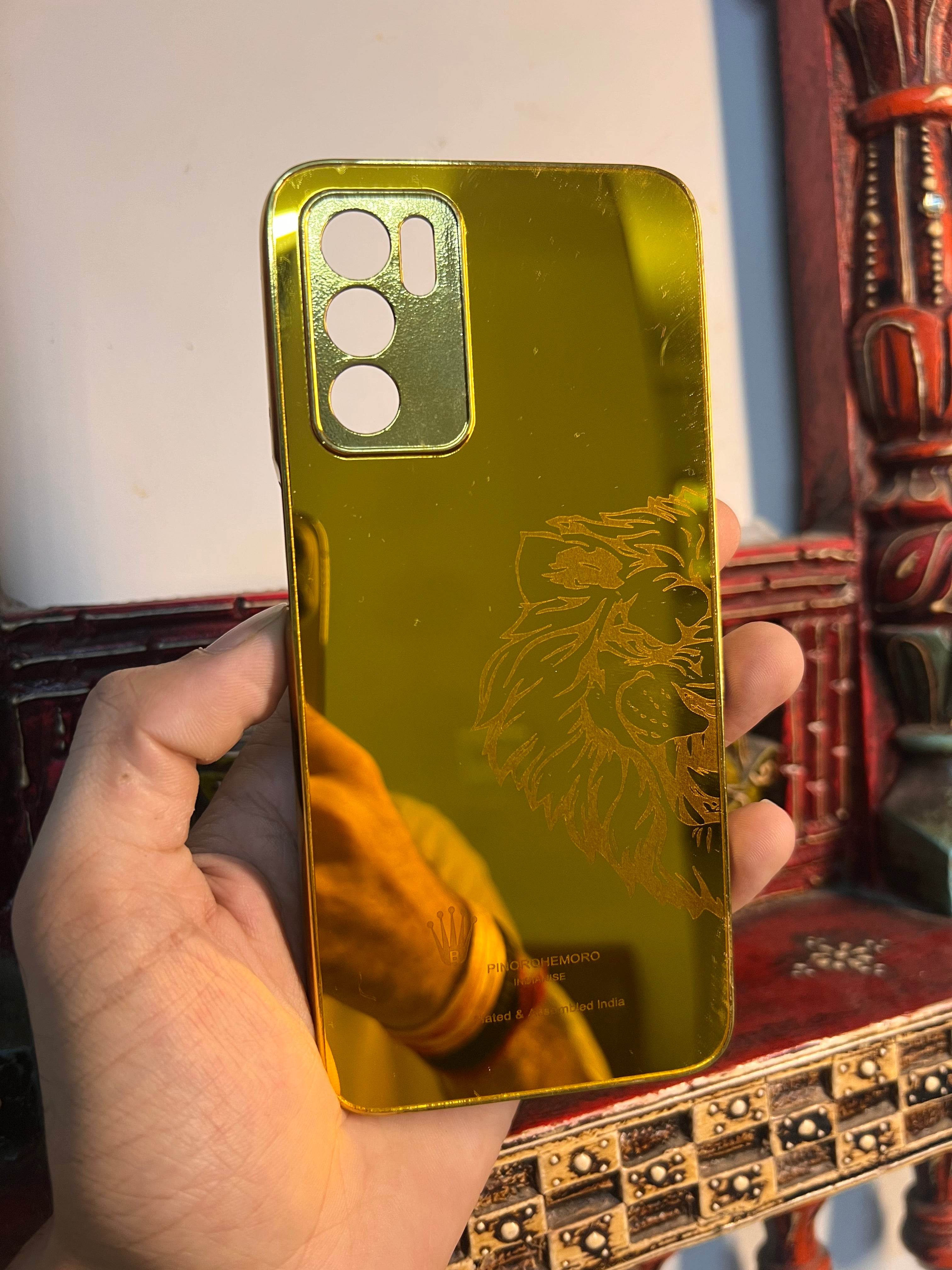 Oppo A16 Gold Plated Back Case Cover - Lion Right - Guleel
