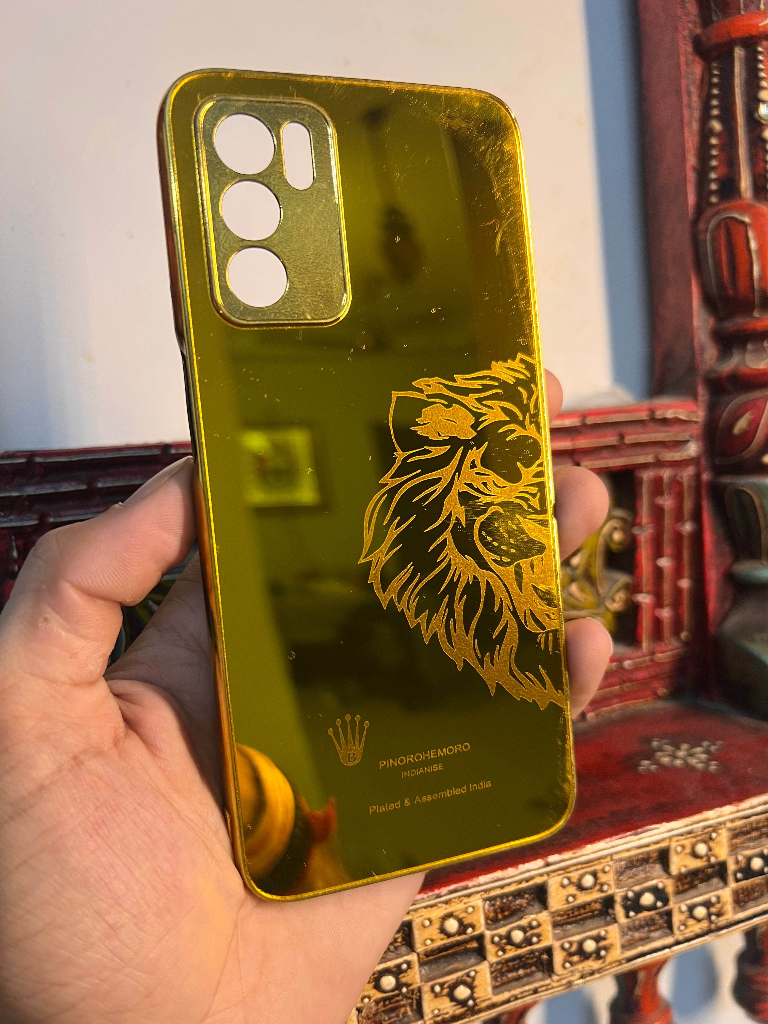 Oppo A16 Gold Plated Back Case Cover - Lion Right - Guleel