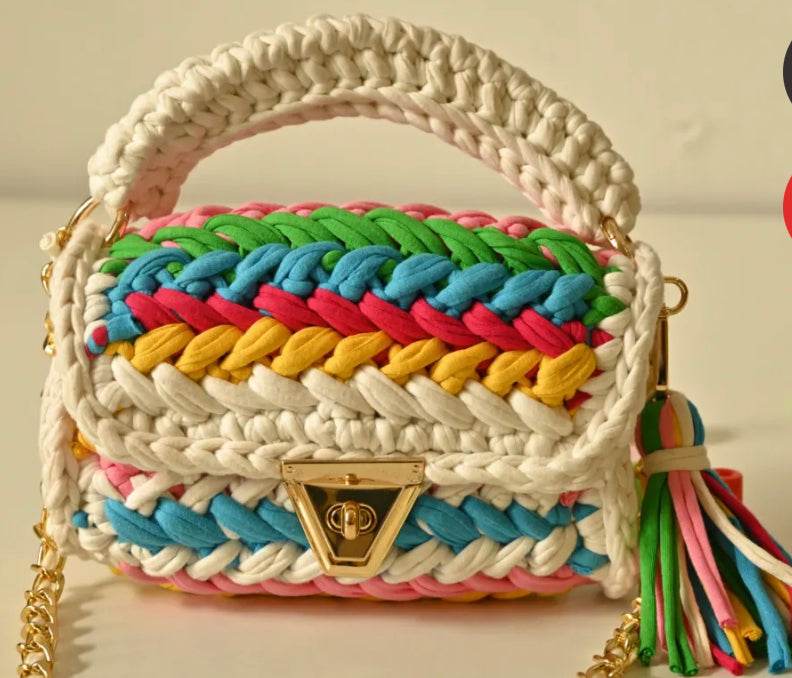 Colorful Hand Knitted Sling Handbag for Women - Guleel