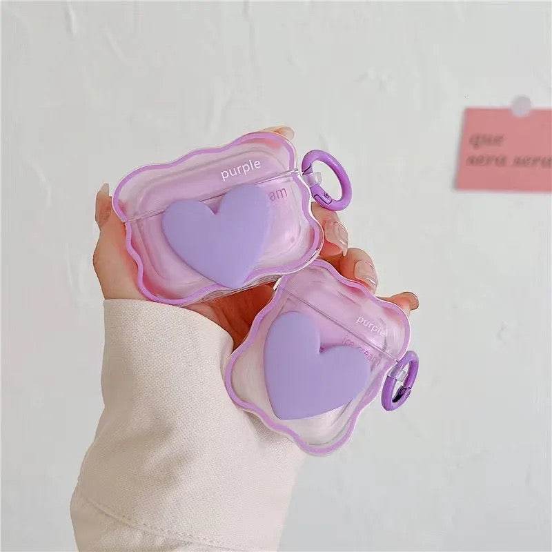 Airpod's Pro 2 Cute Heart Silicone Apple Airpod's Case Cover ( Airpods Not Included ) Purple - Guleel