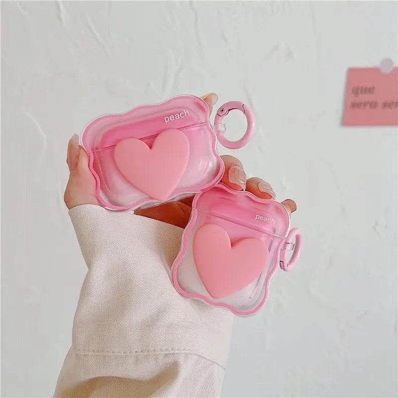 Airpod's Pro Cute Heart Silicone Apple Airpod's Case Cover ( Airpods Not Included ) Pink - Guleel