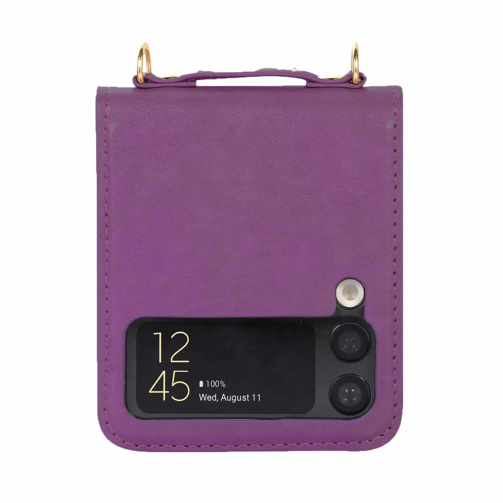 Samsung Galaxy Z Flip 4 Premium Leather Flip Wallet with Cross Body Strap Case - Purple - Guleel