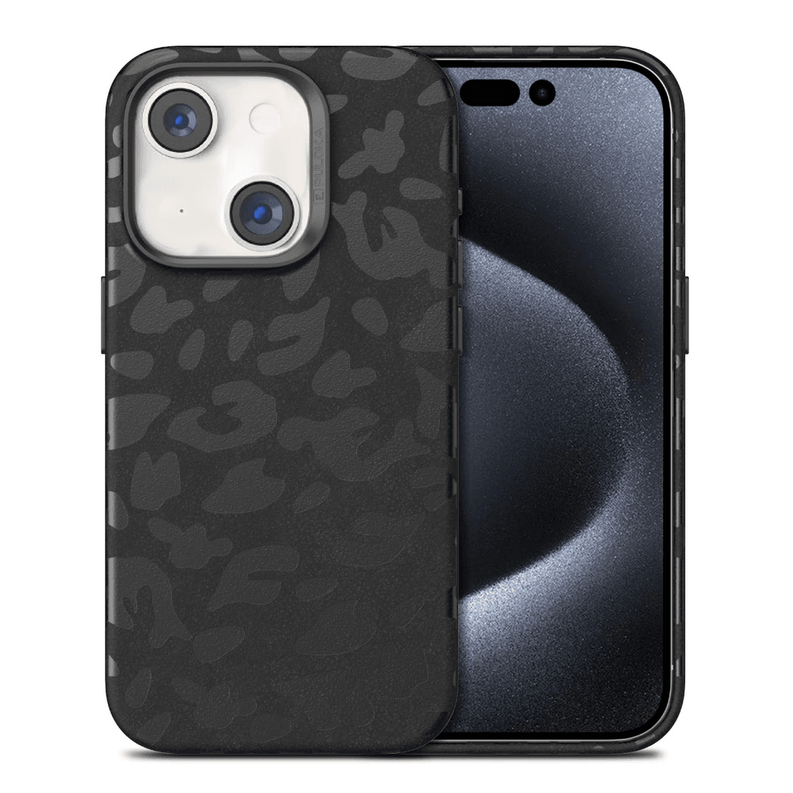 iPhone 15 Premium Puloka Leopard Print Shockproof Case - Black - Guleel