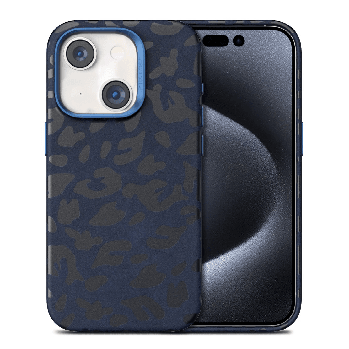 iPhone 15 Premium Puloka Leopard Print Shockproof Case - Blue - Guleel