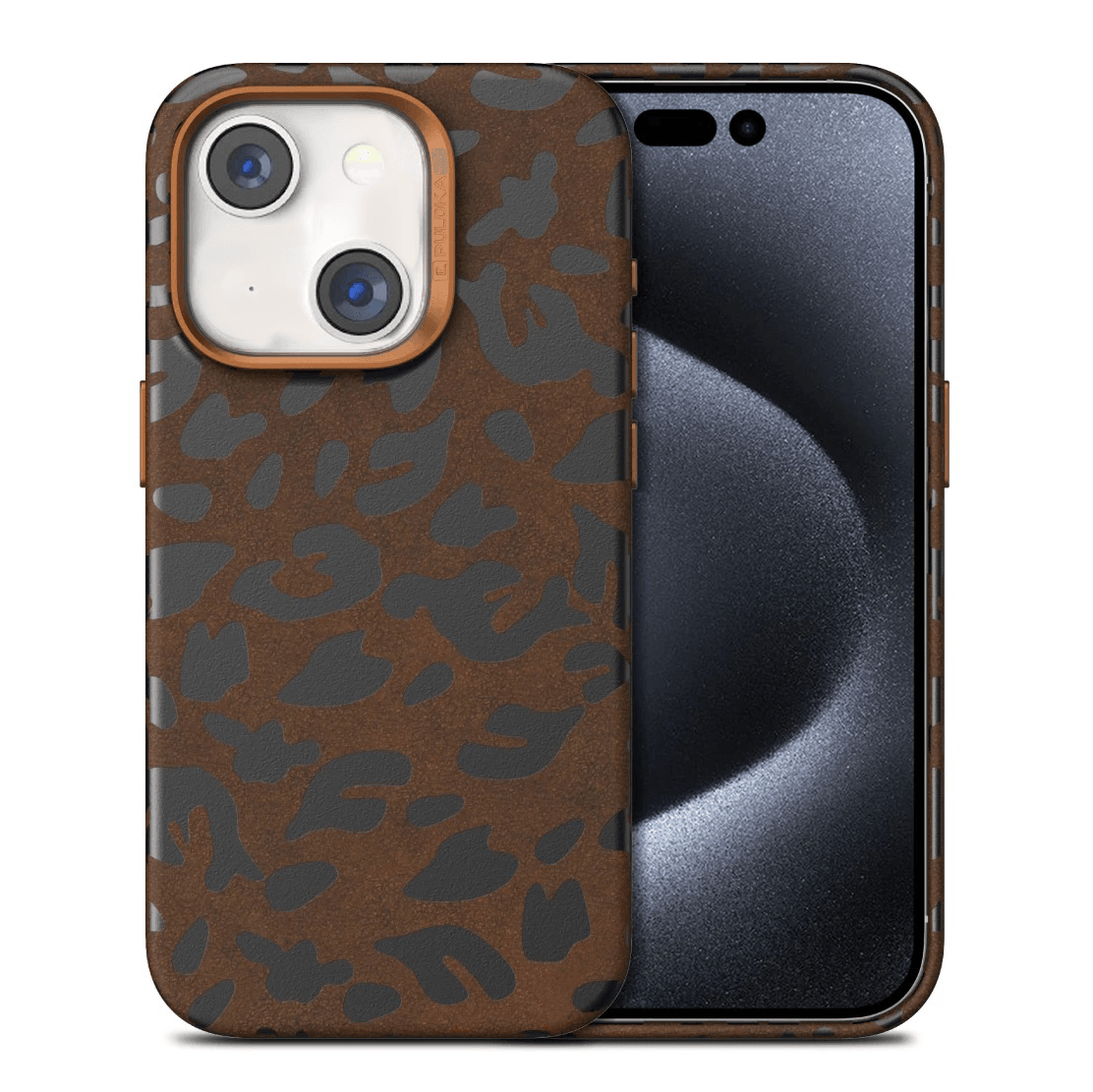 iPhone 15 Premium Puloka Leopard Print Shockproof Case - Brown - Guleel