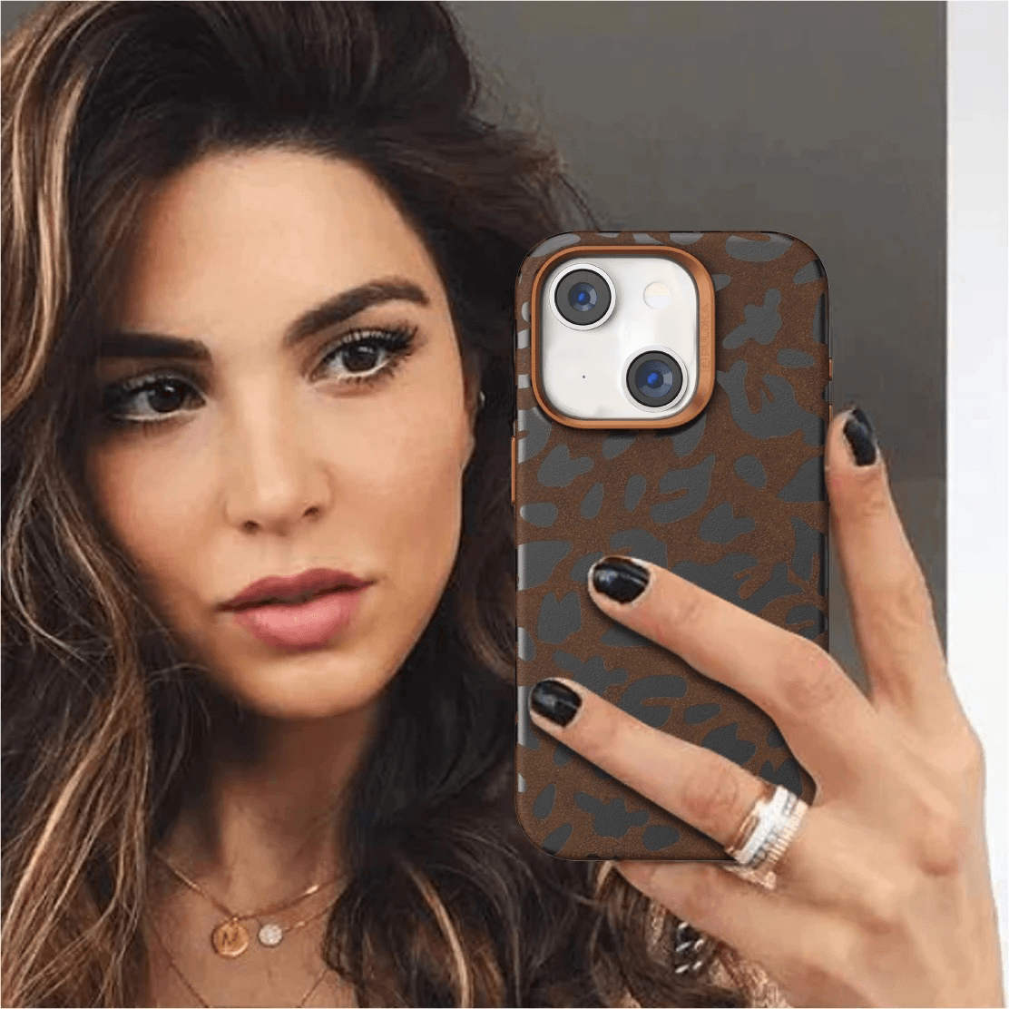 iPhone 15 Premium Puloka Leopard Print Shockproof Case - Brown - Guleel