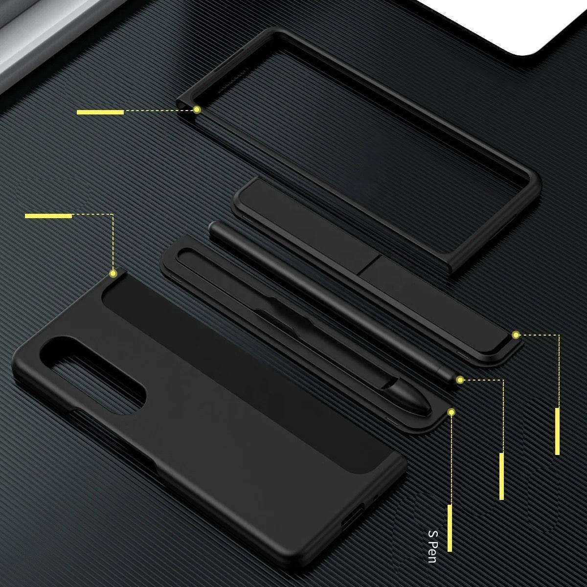 Samsung Galaxy Z Fold 4 Premium Shockproof Stand Holder with FREE Pen Mobile Cover - Dark Green - Guleel