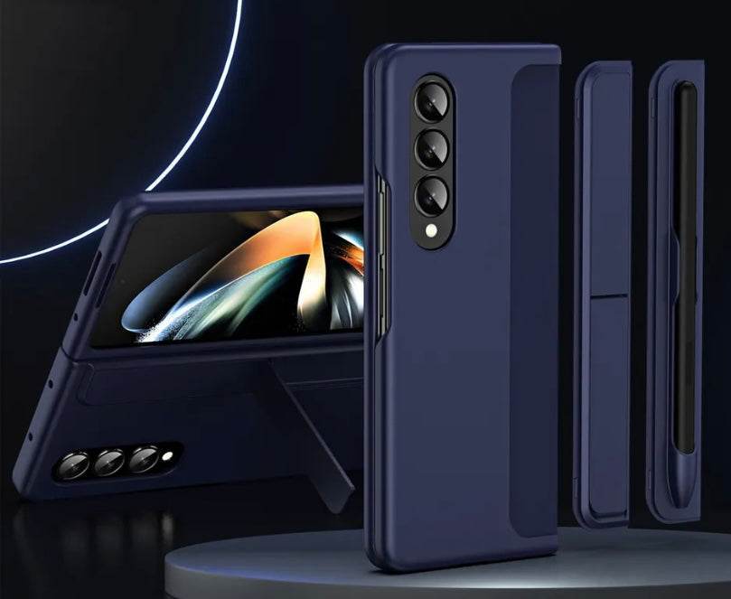 Samsung Galaxy Z Fold 6 Premium Shockproof Stand Holder with FREE Pen Mobile Cover - Blue - Guleel