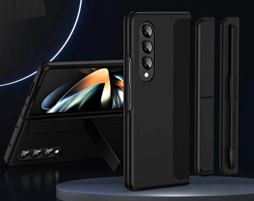 Samsung Galaxy Z Fold 4 Premium Shockproof Stand Holder with FREE Pen Mobile Cover - Black - Guleel