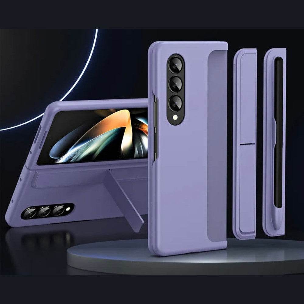 Samsung Galaxy Z Fold 4 Premium Shockproof Stand Holder with FREE Pen Mobile Cover - Lavender - Guleel