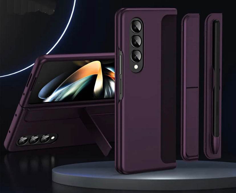 Samsung Galaxy Z Fold 3 Premium Shockproof Stand Holder with FREE Pen Mobile Cover -Purple - Guleel