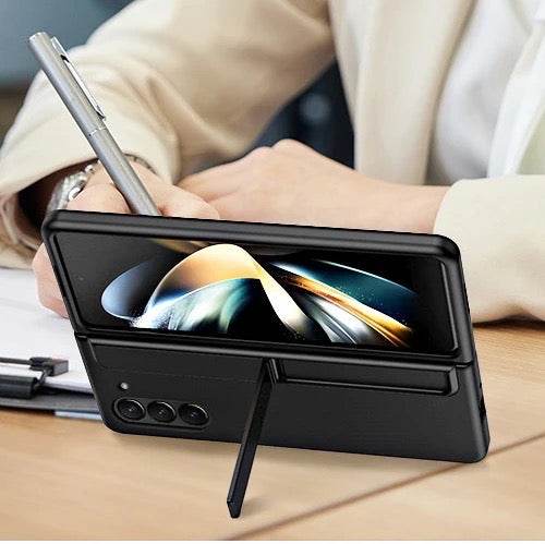 Samsung Galaxy Z Fold 3 Premium Shockproof Stand Holder with FREE Pen Mobile Cover - Black - Guleel