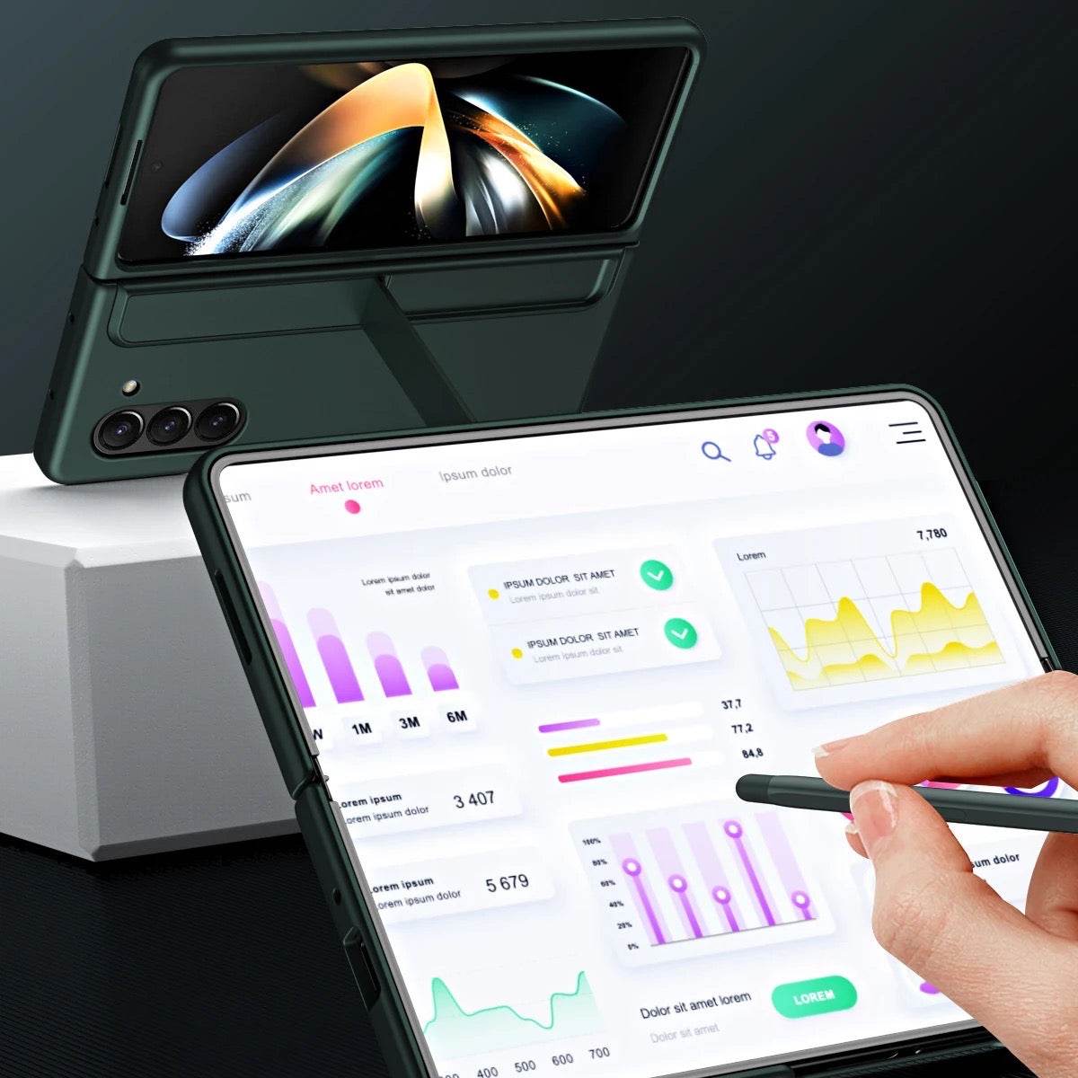 Samsung Galaxy Z Fold 4 Premium Shockproof Stand Holder with FREE Pen Mobile Cover -Purple - Guleel