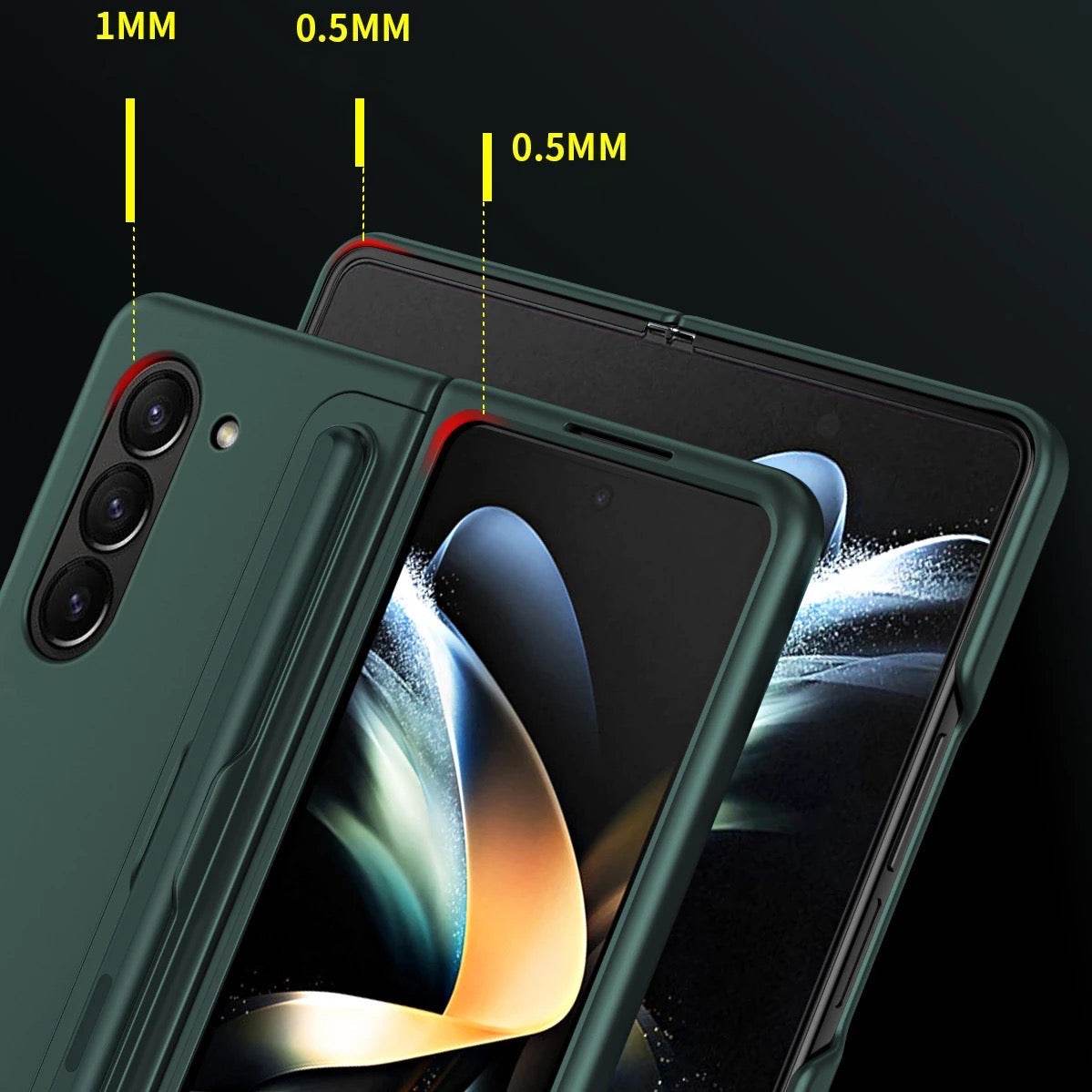 Samsung Galaxy Z Fold 3 Premium Shockproof Stand Holder with FREE Pen Mobile Cover -Dark Green - Guleel