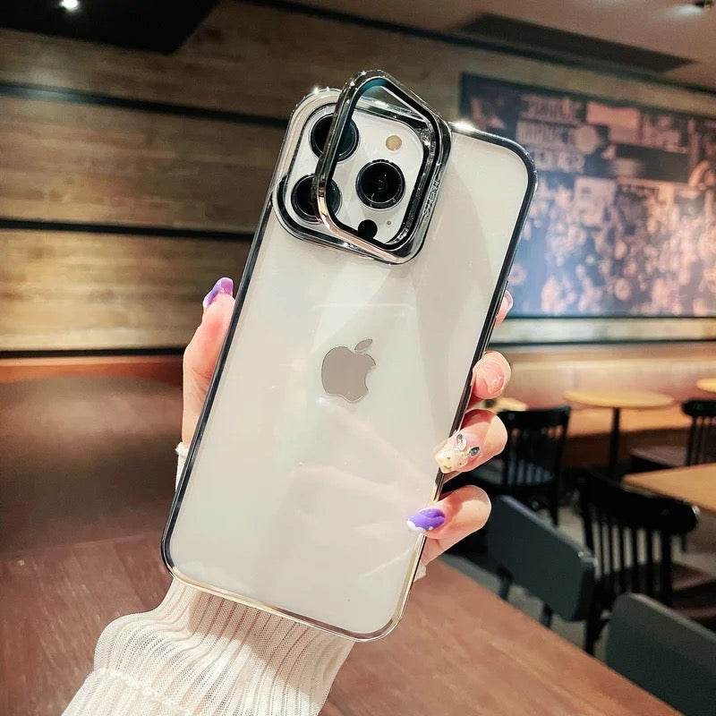 iPhone 14 Pro Premium Transparent Camera Holder Shockproof Case Cover -Silver - Guleel
