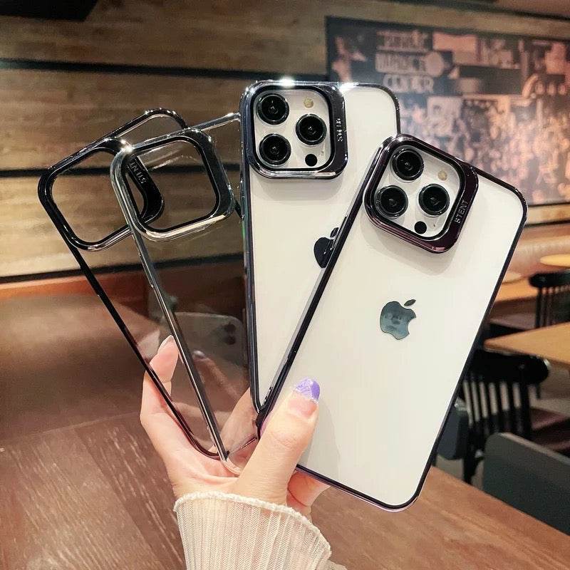 iPhone 14 Pro Premium Transparent Camera Holder Shockproof Case Cover -Purple - Guleel