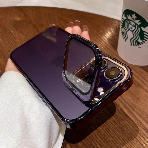 iPhone 14 Pro Premium Transparent Camera Holder Shockproof Case Cover -Purple - Guleel
