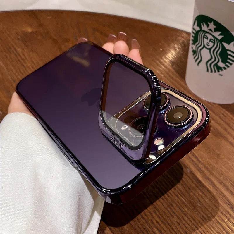 iPhone 13 Pro Max Premium Transparent Camera Holder Shockproof Case Cover -Purple - Guleel