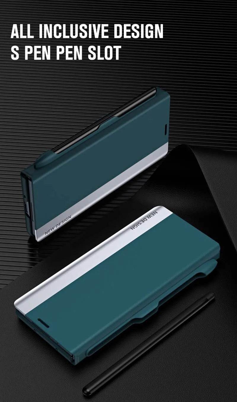 Samsung Galaxy Z Fold 4 Premium Shockproof Wallet Flip Cover with FREE PEN - Green - Guleel