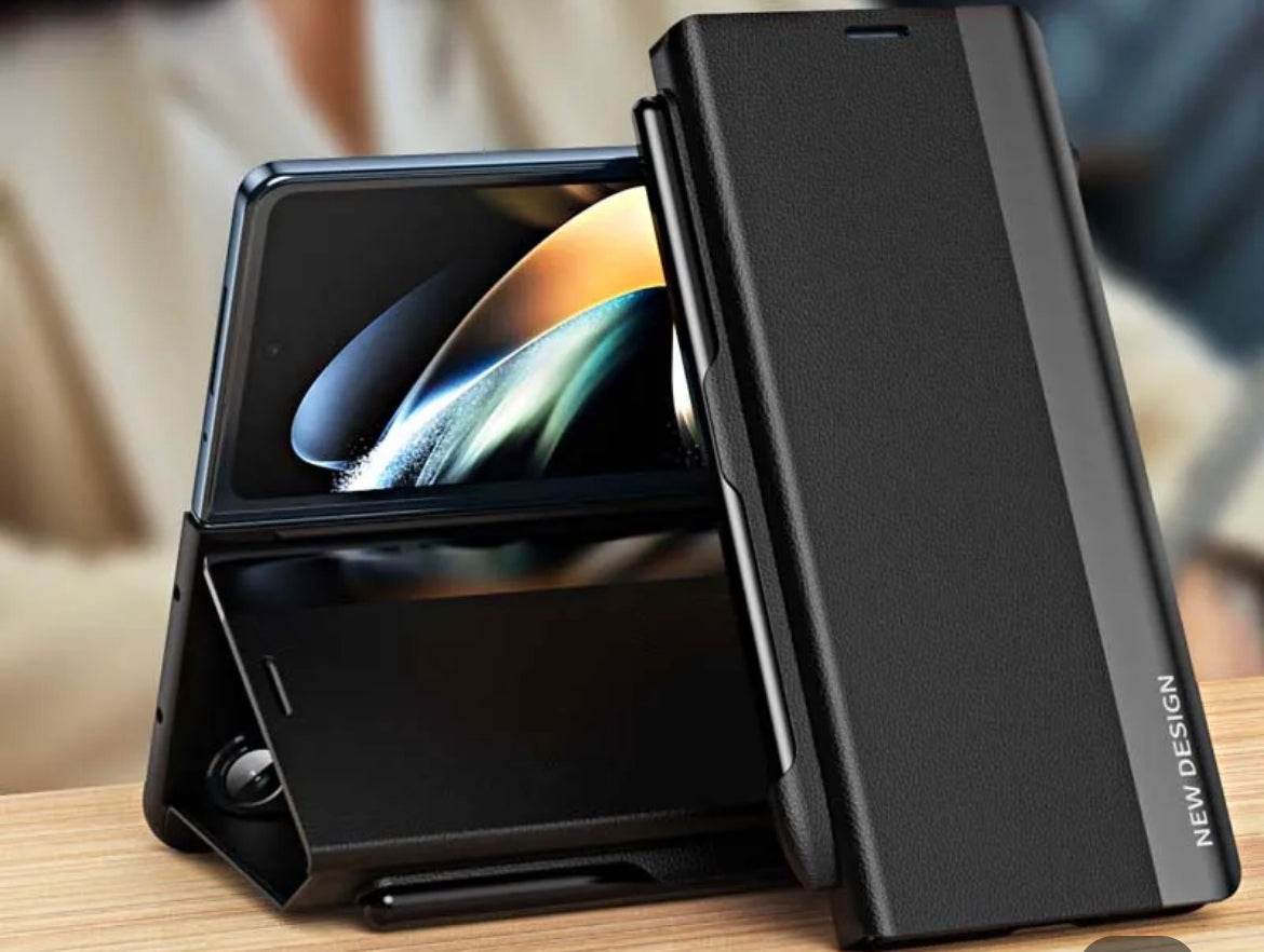 Samsung Galaxy Z Fold 5 Premium Shockproof Wallet Flip Cover with FREE PEN - Black - Guleel