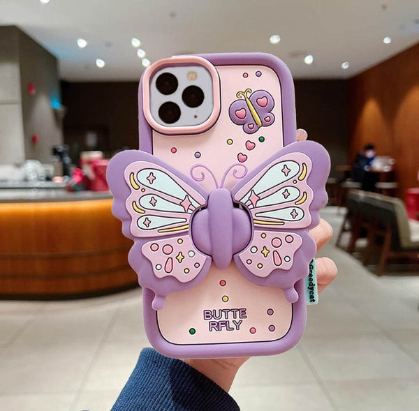 Cute Soft Silicone 3D Butterfly Wings Kickstand Case - Purple - Guleel