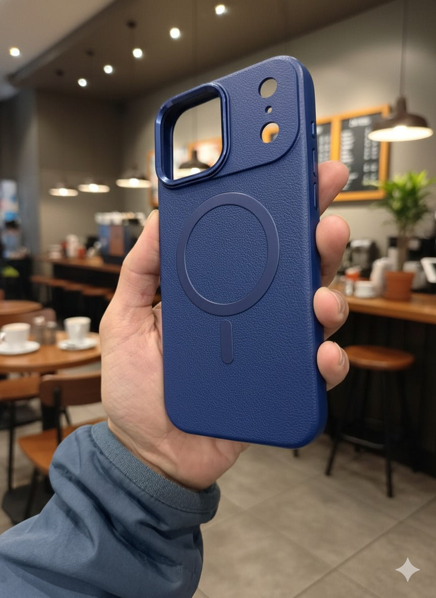 Premium Leather Finish Magsafe Case - Blue