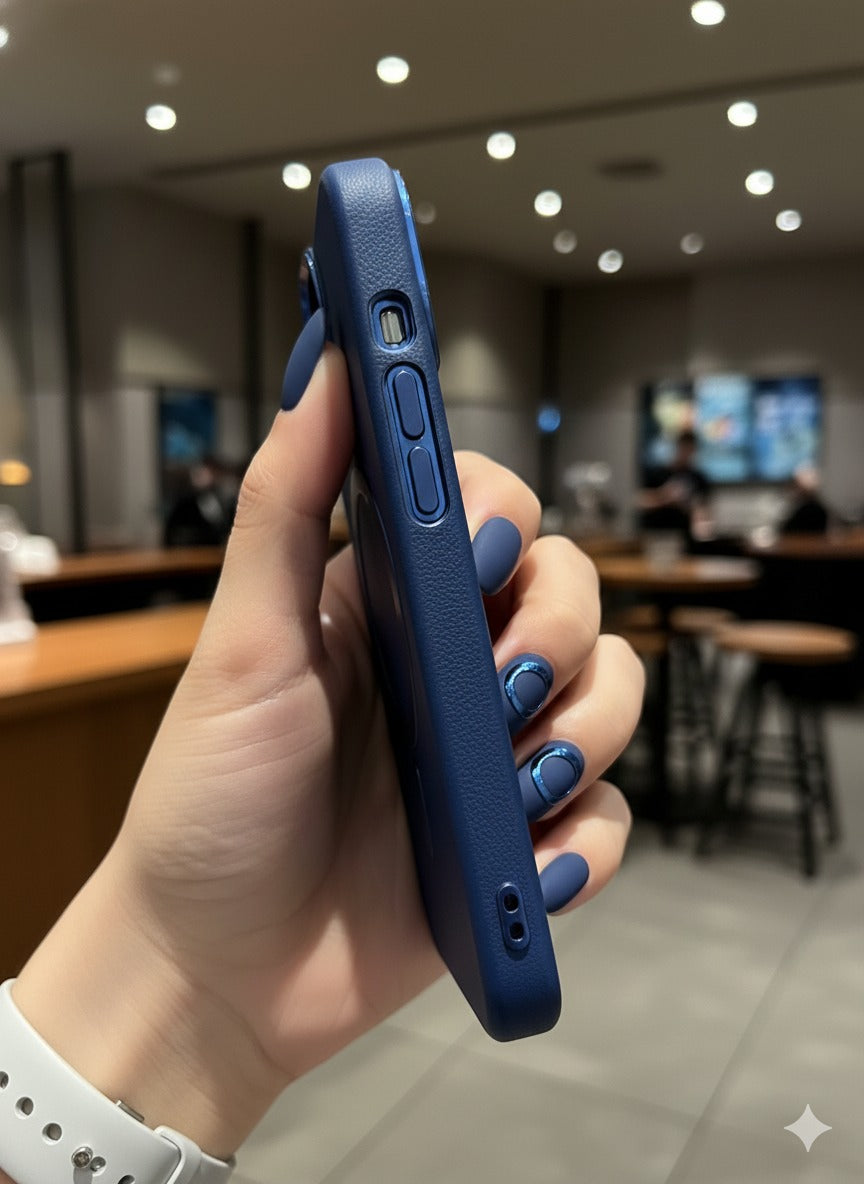 Premium Leather Finish Magsafe Case Cover- Blue