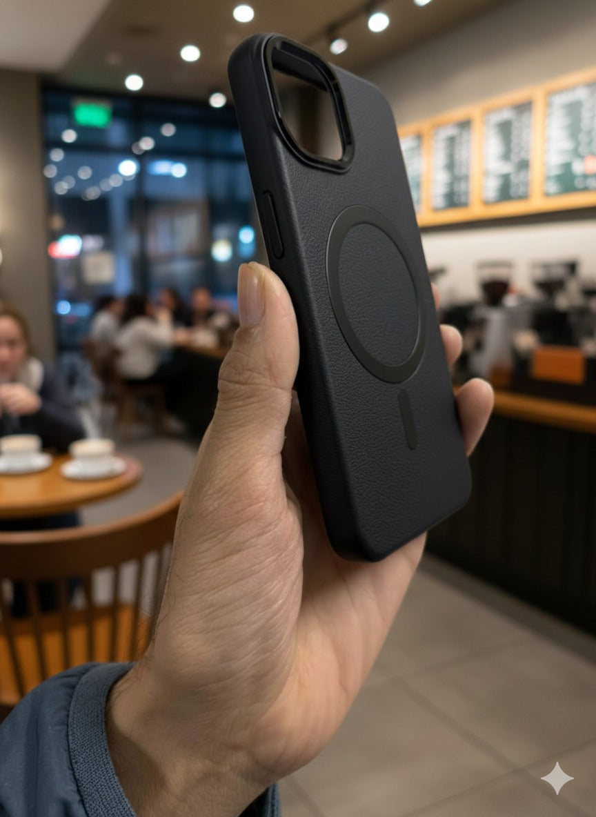 Premium Leather Finish Magsafe Case Cover- Black