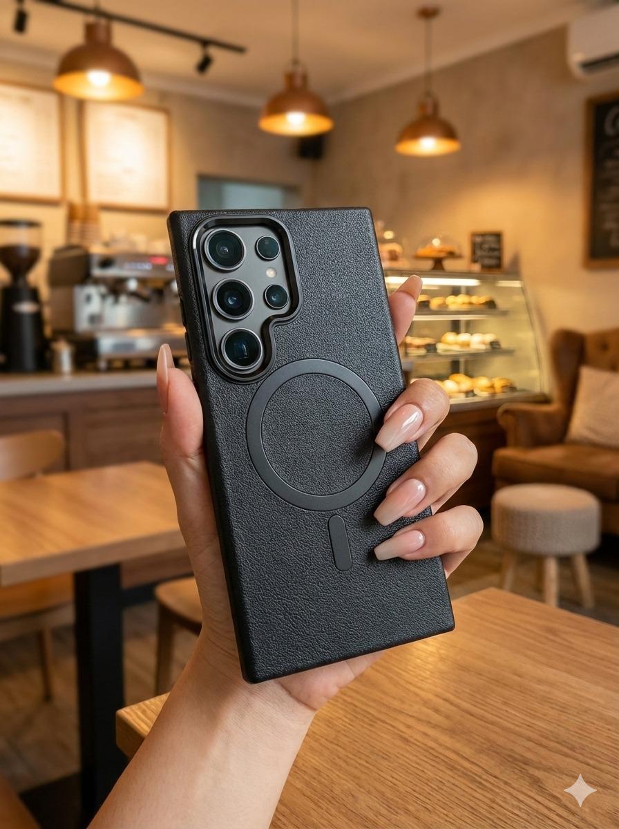 Samsung Galaxy S24 Ultra Premium Leather Finish Magsafe Case - Black