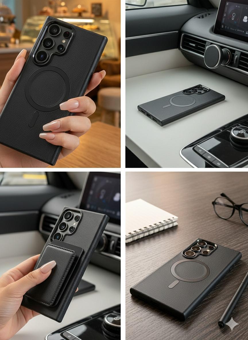 Samsung Galaxy S24 Ultra Premium Leather Finish Magsafe Case - Black