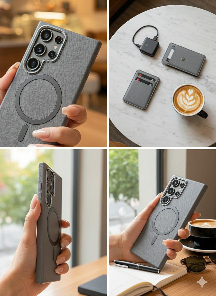 Samsung Galaxy S24 Ultra Premium Leather Finish Magsafe Case - Grey