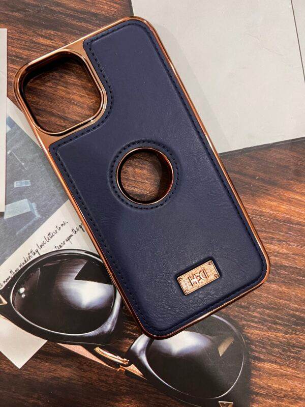 iPhone 14 Pro Max Premium Leather Logo Cut Luxury Protective Cover - Blue - Guleel