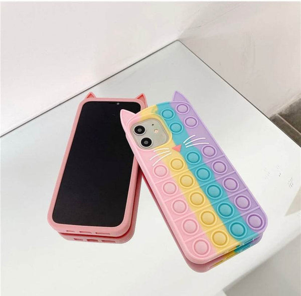 iPhone 11 Pro Max Push Pop Silicone Cat Case - Rainbow - Guleel