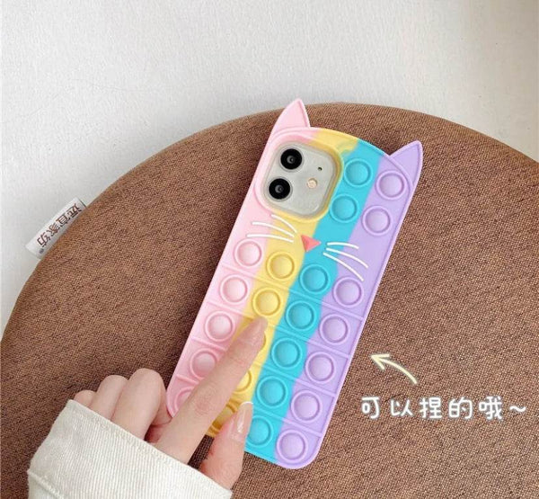 iPhone 11 Push Pop Silicone Cat Case - Rainbow - Guleel