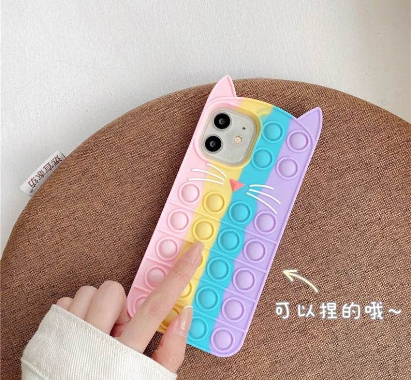 iPhone 11 Pro Max Push Pop Silicone Cat Case - Rainbow - Guleel