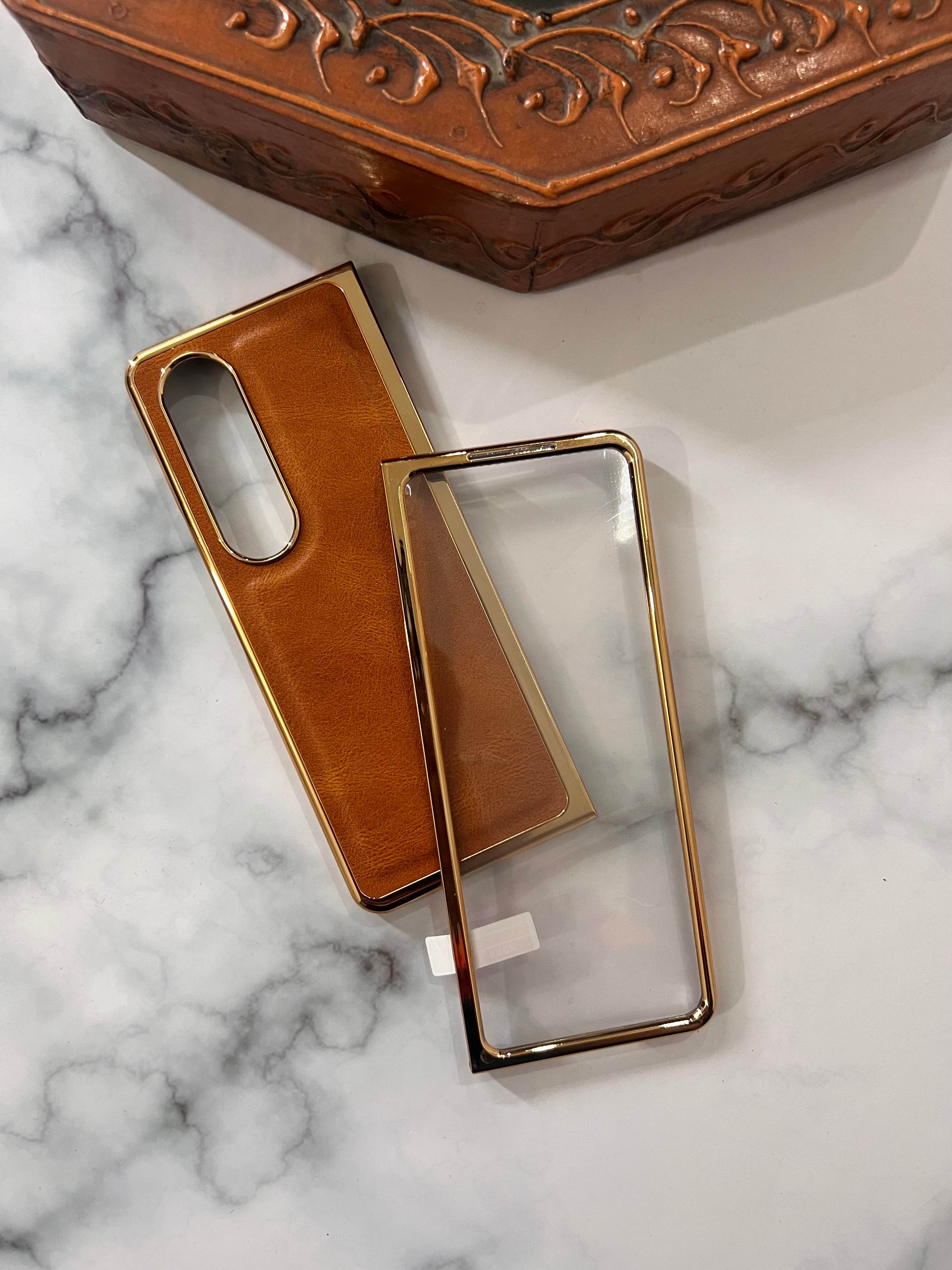 Samsung Galaxy Z Fold 4 Premium Leather Finish Cover - Brown - Guleel