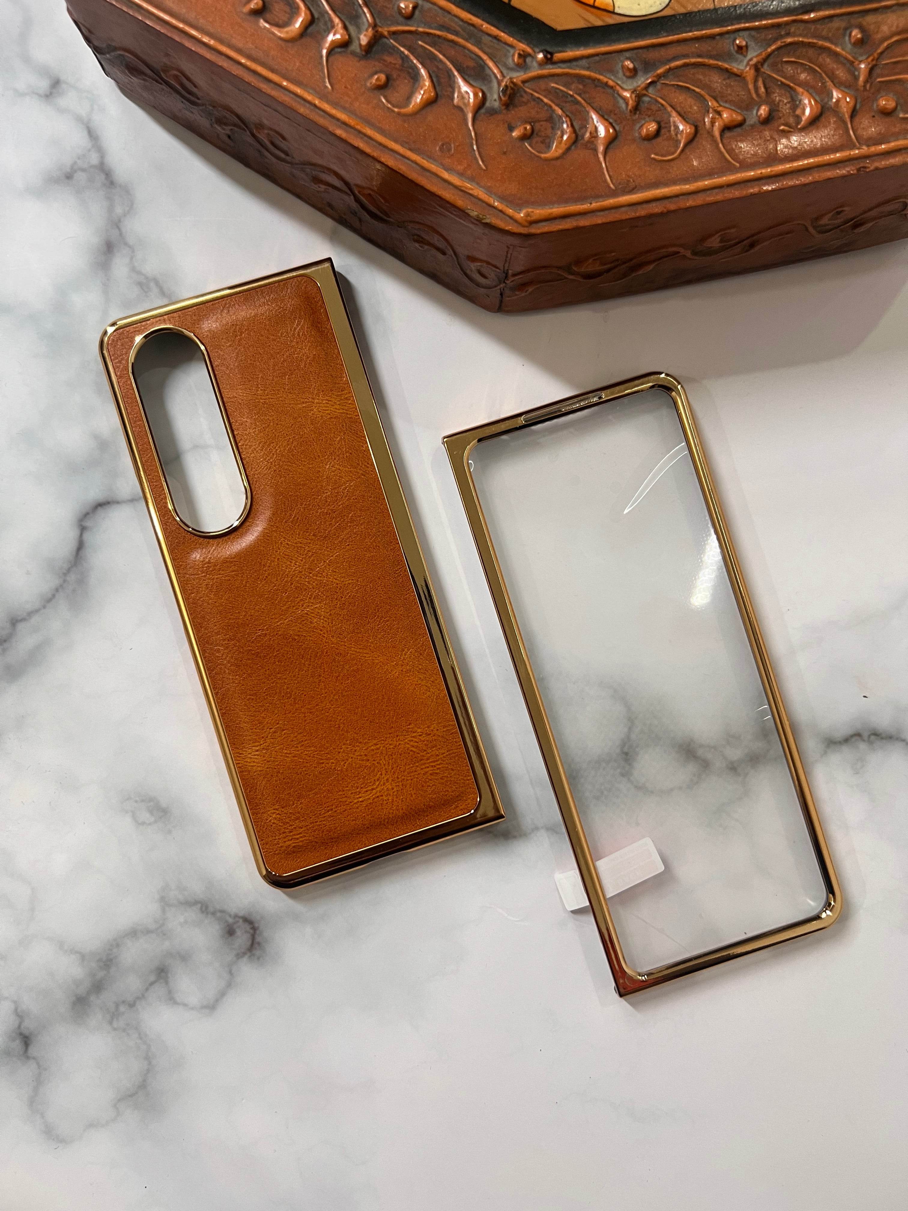 Samsung Galaxy Z Fold 4 Premium Leather Finish Cover - Brown - Guleel