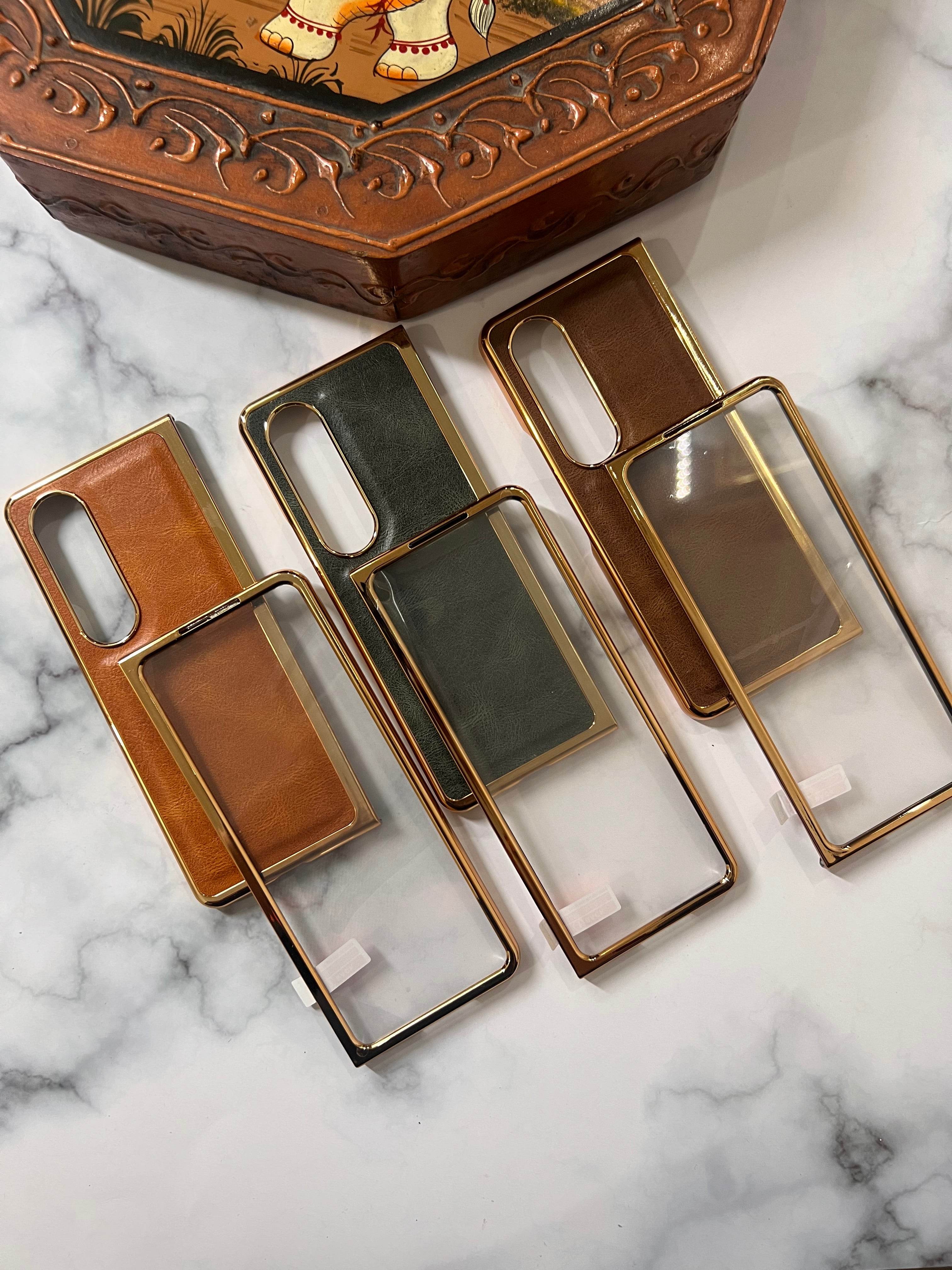 Samsung Galaxy Z Fold 4 Premium Leather Finish Cover - Dark Brown - Guleel